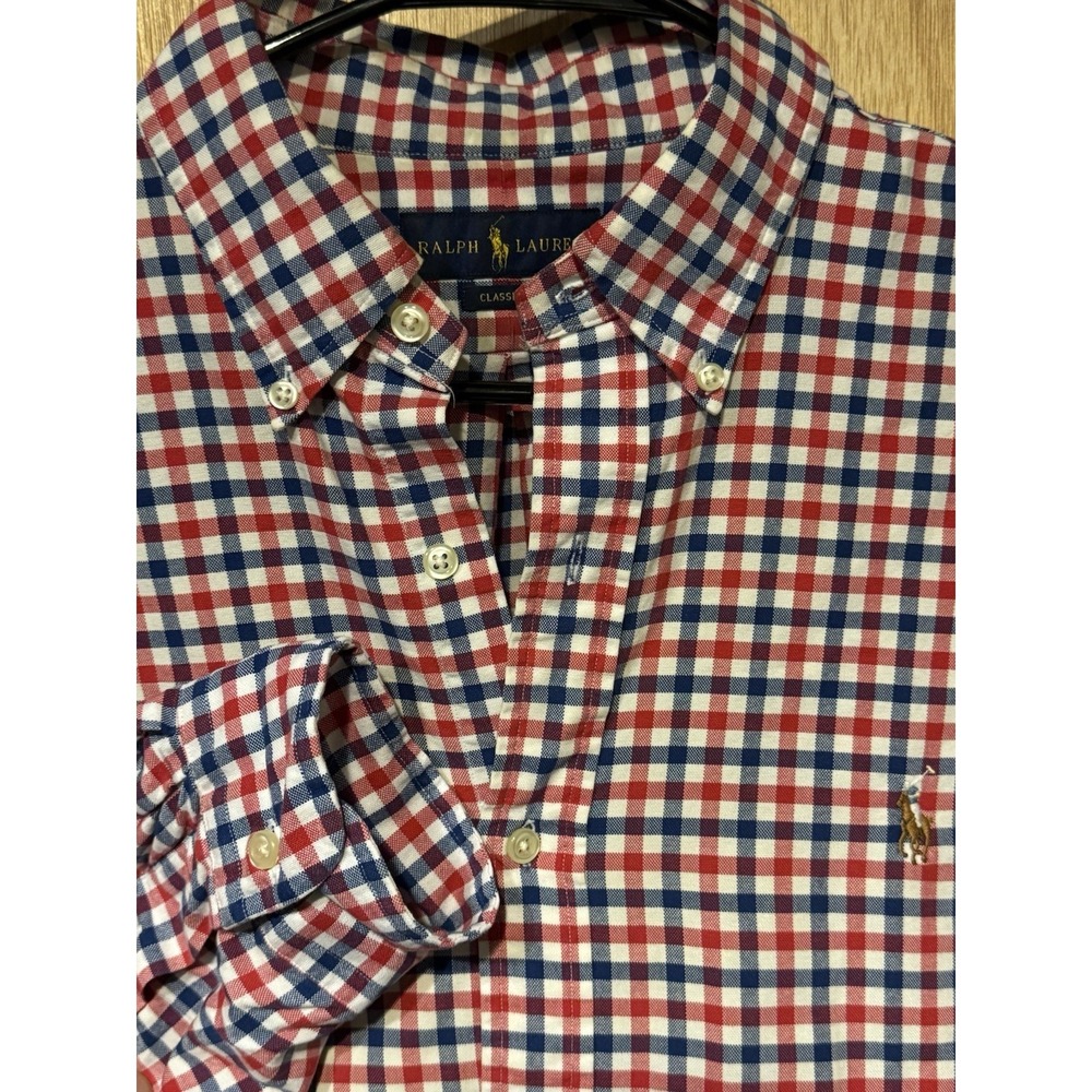 Polo Ralph Lauren Red White Blue Ghigham Check Lrg  Long Sleeve Button Down